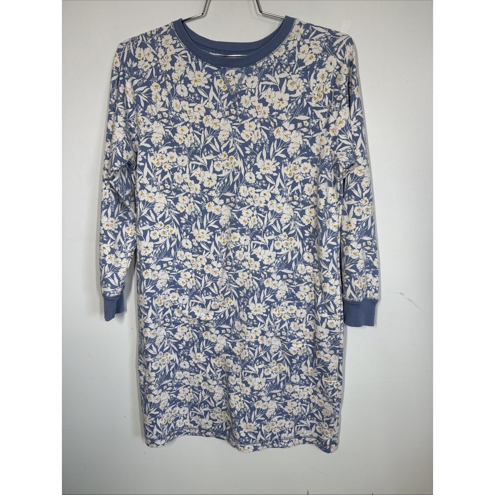 Garnet Hill Women's S Daydream French Terry Blue Floral Sweatshirt Sleep Shirt
